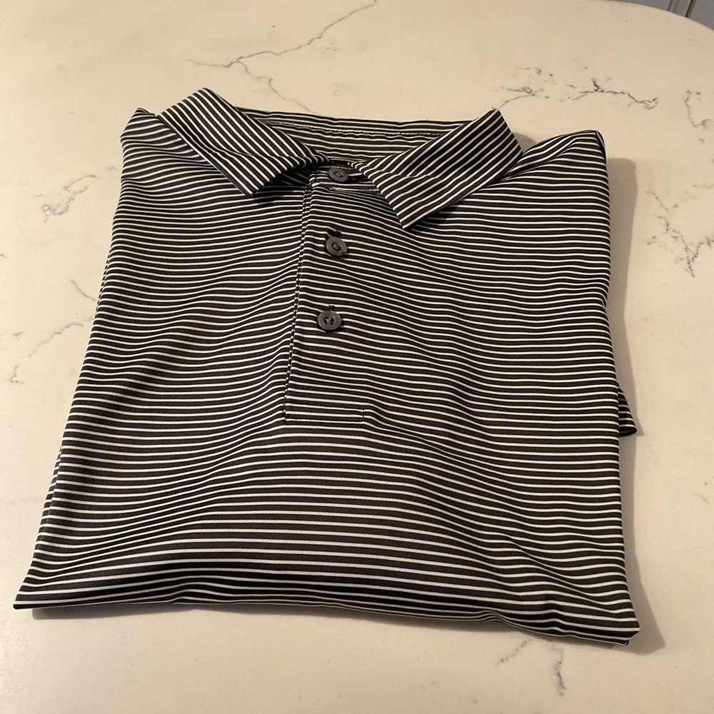 Dark Grey and White Striped Polo Shirt